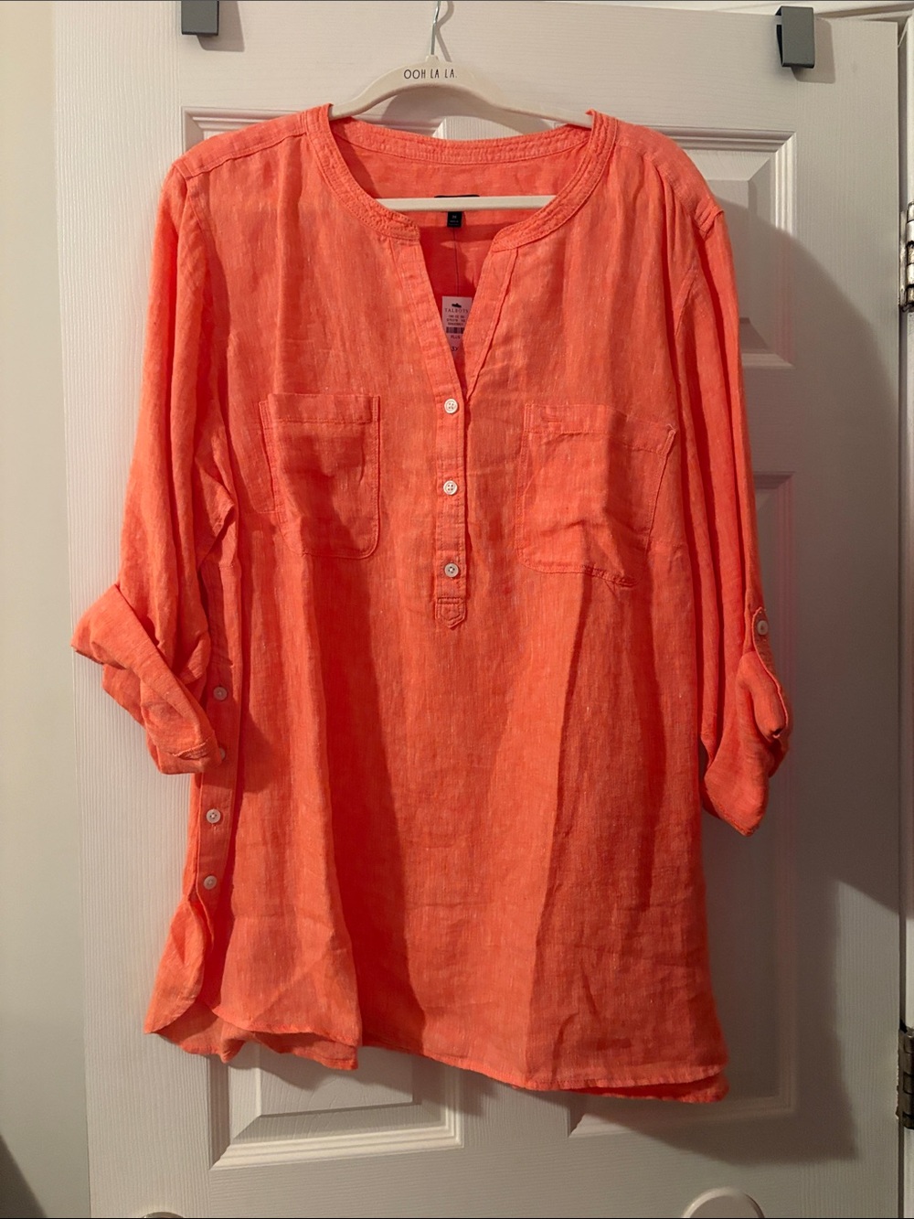 Talbots Coral Button Henley Linen Tunic